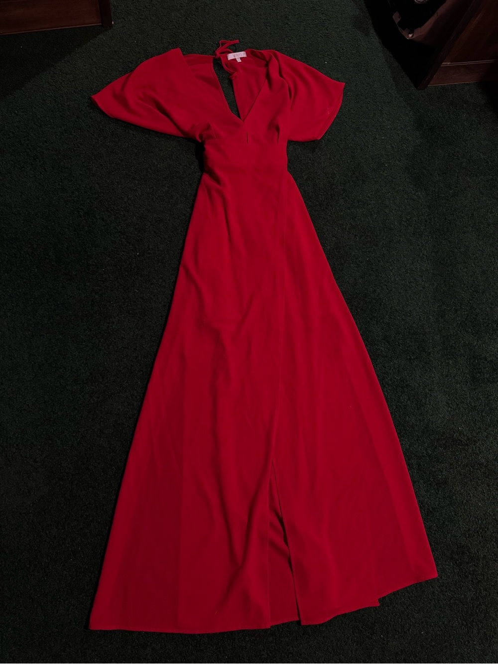 Wayf Red V-Neck Maxi Dress with Flutter Sleeves